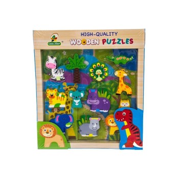 Drewniane puzzle Safari dla dzieci 2+ – kolorowa układanka edukacyjna