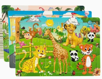 Drewniane puzzle 30 elementów na podkładce