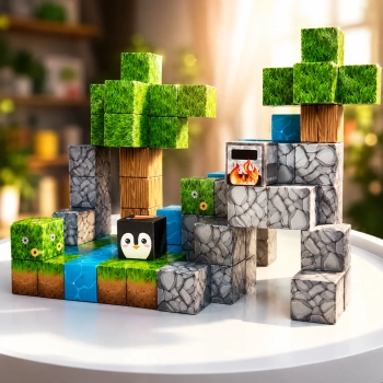 Klocki magnetyczne Minecraft - zestaw wodospad